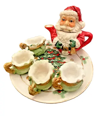 Tea Set Christmas Miniature Holiday Santa Claus 7 Pc Handpainted Polyresin Box • $13.36