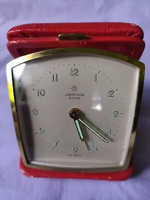 Red Retro Vintage Alarm TRAVEL CLOCK Windable Working Junghan BIVOX Made GERMANY • $55