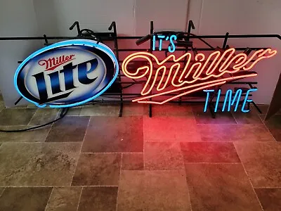 (VTG) Miller Lite Beer Miller Time Neon Light Up Sign Game Room Bar Man Cave  • $299.99