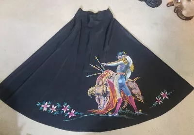 VTG 1950s Hand Painted Acetate Mexican Circle Skirt Bullfighter Novelty Print • $796.60
