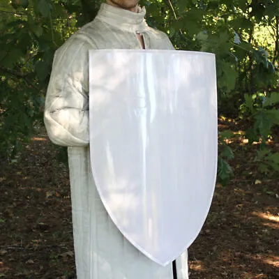 Medieval Heater Shield Wooden Blank White Larp Reenactment 18 Gauge Steel • $89.99