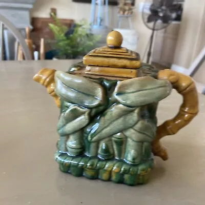 Vintage French Majolica Teapot Bamboo And Rope • $48