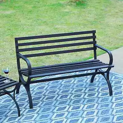 Outdoor Garden Bench Patio Park Bench Metal Frame Furniture For Porch Yard Black • $109.99