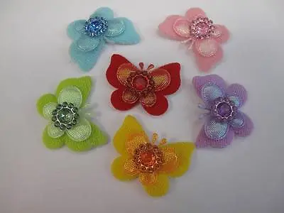 4pc Pack Fabric Butterflies With Gem Centre 30mm Embellishments Arts & Crafts • £3.98