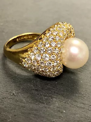 $11700 • Buy Estate Vintage  18K Jose Hess Diamond South Sea Pearl Cocktail Ring