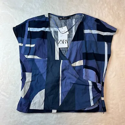 Zara Basic Navy Blue Work Wear Blouse Top V Neck Size XL • $51.38