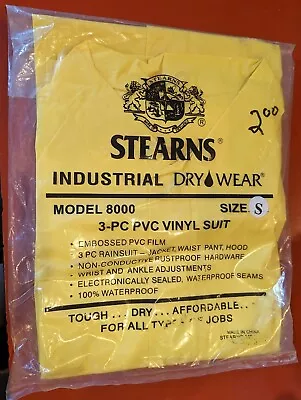 Stearns Industrial Dry Wear Model 8000 Size Small 3-Pc PVC Vinyl Rain Suit - NEW • $6.10