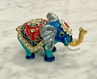 Enameled Lucky Elephant Rhinestones & Gold Trim Trinket Box • $5