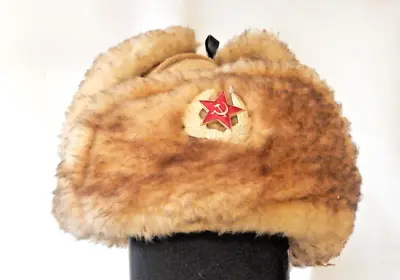 { Men's Winter Fur Russian Hat Trapper Ushanka Cossack With Russian Pin Size S • $19.95