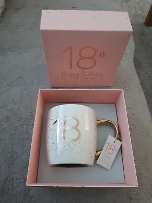 18th Birthday Cup/ Mug Ceramic  ~ White /Gold ~ New Boxed • £4.99