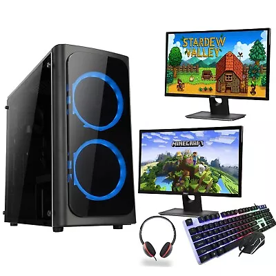 Gaming PC Bundle DUAL MONITORS Intel Quad Core I7 16GB 1TB W10 2GB Nvidia GT730 • £404.99