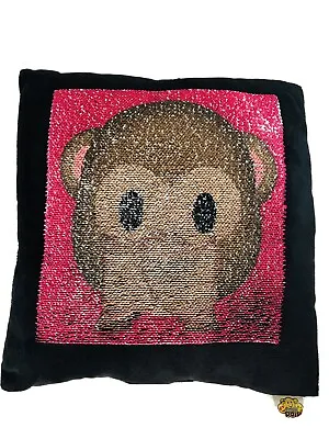 Monkey Emoji Pals Mermaid Pillow Cushion Sequin Reversible Magic See No Evil • $20.99
