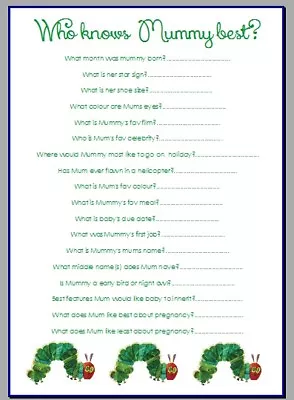 £1.99 • Buy Baby Shower Game Who Knows Mummy Best Mommy Mammy The Very Hungry Caterpillar