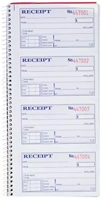 Money And Rent Receipt Book 2-Part Carbonless 5-1/4  X 11  Spiral Bound 200 • $11.49