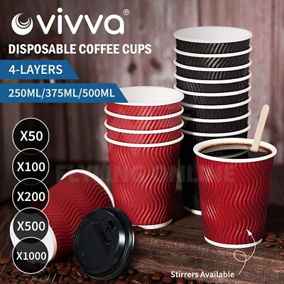 Vivva Disposable Coffee Cups Including Lids Healthy Paper Takeaway 8OZ/12OZ/16OZ • $26.99