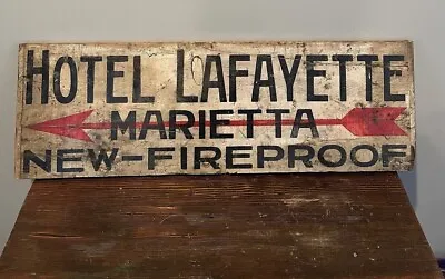 Orig 1920s Painted Wood Advertising Sign - Hotel Lafayette Marietta OH • $1695