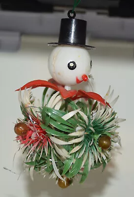 Vintage Napco Plastic Holly Snowman Ornaments Christmas • $17.40