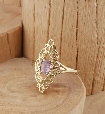 Stunning 9ct Hallmarked Gold Open Work Ring With Central Amethyst • $123.25