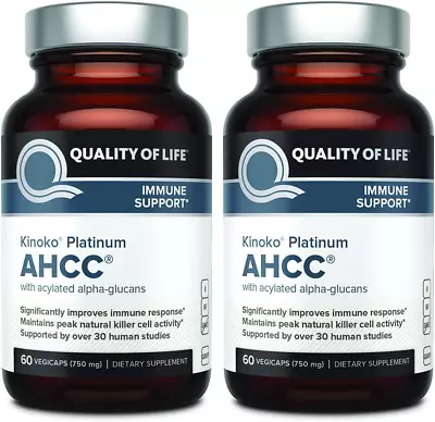 (2 Pack) Quality Of Life AHCC Kinoko Platinum 750 Mg– Premium Immune Support Sup • $375