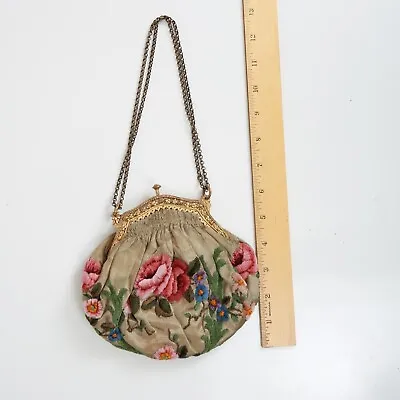Vtg Gold Tone Frame French Floral Purse Clutch France Push Clasp Stamped EF • $129.95