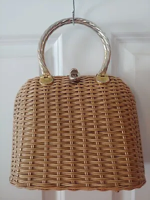 Vintage Wick A. Weave Tan Wicker Purse With Gold Handles • $40