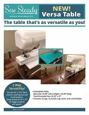 Juki Sew Steady Versa Table 16” X 13.5” Or Extend To 16” X 27” - Made In USA • $159