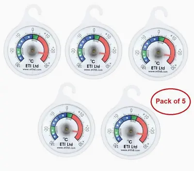 £12.95 • Buy Fridge Freezer Thermometer Pack Of 5 ETI Dial Temperature Gauge