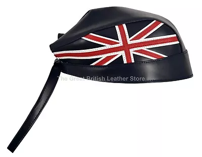 Union Jack Leather Bandana Pre-Tied Motorcycle Casual Durag Cow Glaze Leather • £10.20