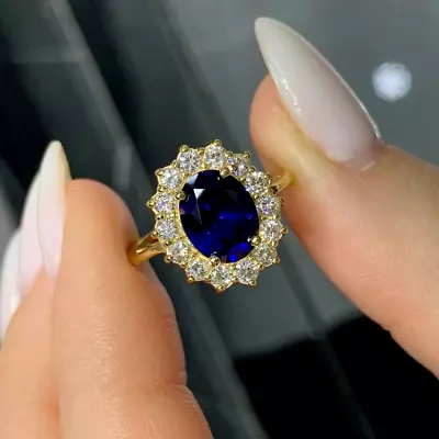 2.50Ct Oval Cut Lab-Created Blue Sapphire Engagement Ring 14K Yellow Gold Plated • $111