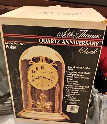 Vintage Brand New SETH THOMAS Quartz Anniversary Dome Clock! Poise 165 NOS • $149.99