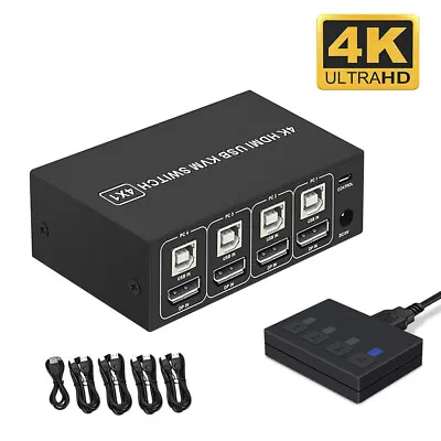 4K@60Hz HDMI KVM Switch 4 Port USB 3.0 Hub Support HDR EDID 4 In 1 Out For 4 PC • $54.15