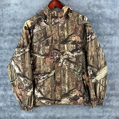 Mossy Oak Break Up Infinity Coat Mens Large Camo Jacket Hooded Full Zip Buttons • $19.87