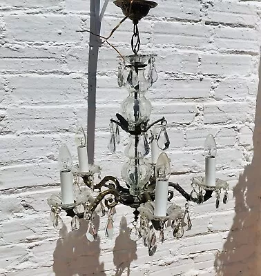 26  LARGE Antique French Candelabra Chandelier Bronze Glass Crystal 5 Lights • $997