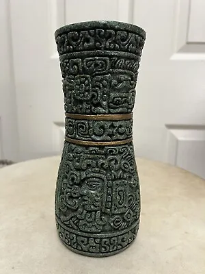 Vintage Zarebski Mexico Crushed Malachite Stone Resin Gold Trim Vase 9  Rare! • $95