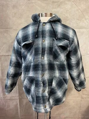 Basic Editions Men's Black Gray Plaid Jacket Hoodie Fleece Lined Hooded Size M • $21.99