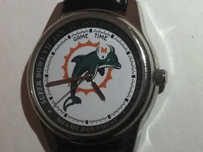 Vintage Leather Strap Miami Dolphins Super Bowl VII Quartz Analog Watch • $75