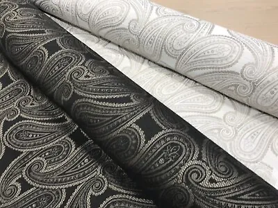 Damask Curtain Fabric Paisley Material 140cm Wide Upholstery Blinds Drapes Black • £2.99