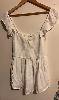 $7.50 • Buy HOLLISTER Creamy-white Shirred Bust Off-shoulder Top SzL NWOT