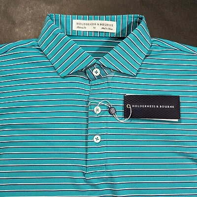 Holderness & Bourne Men Sutton Golf Polo Shirt Size M Slim Fit Muirfield Striped • $55.79