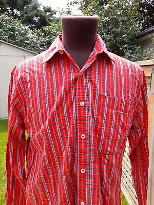 Vintage Red Plaid Shirt 1980s Olmos Mens Size Medium Western Cowboy • $24