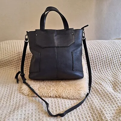 Cue Ladies Black Faux Leather Bag Long Strap Double Handle Pebbled Work Office • $29.95