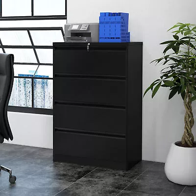 File Cabinet 4 Drawer Stainless Steel Wide Lateral Filing Storage Cabinet Black • $323.99