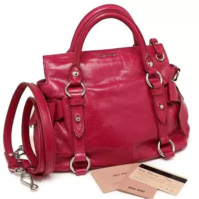 MIUMIU Vitello Lux Rt0438 2Way Bag Pink Side Ribbon Handbag Shoulder • $366.04