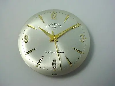 Vintage Watch Dial 25.53mm Pearl Lord Elgin 25 Selfwinding Hands Gold Markers • $49