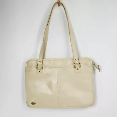 Vtg Phillippe Handbag Cream Leather Satchel Attache Shoulder Purse Bag • $24.95