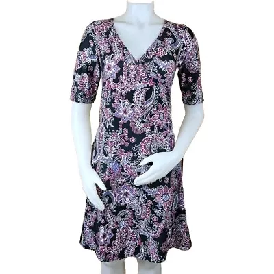 Prana Nadia Veeda Dress Womens S Gray Berry Print Faux Wrap Stretch Jersey Knit • $26.98