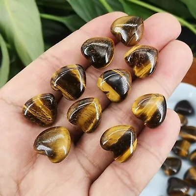 10pcs Natural Tiger's Eye Mini Loving Heart Quartz Crystal Reiki Healing Gem • $5