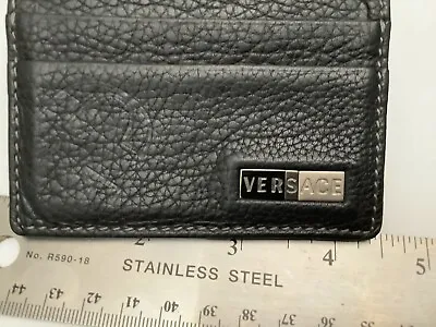 VERSACE LEATHER CARD CASE IN BLACK With Versace Metal Logo Pre Owned • $70