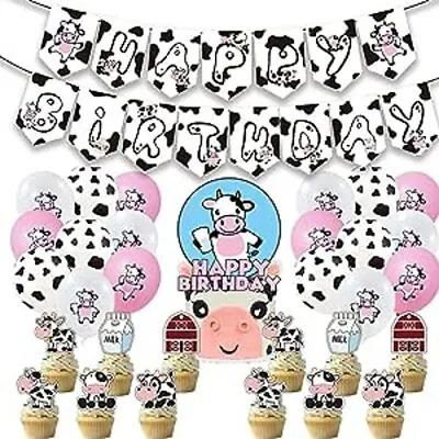 Amycute 45pcs Cow Print Decorations Kids Birthday Cow Print Balloons With Banner • £9.99