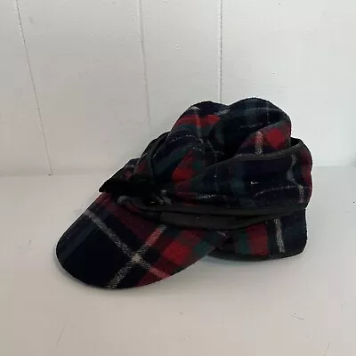 Vintage Wool Plaid Trapper Hunting Cap Hat Ear Flaps Size 7.5 • $27.20